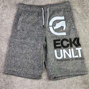 Ecko Unlimited Shorts Men's Medium Gray Fleece Lined Elastic Waist Pockets Gym